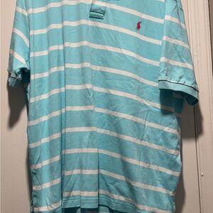 Ralph Lauren Men's Aqua and White Striped Polo Shirt